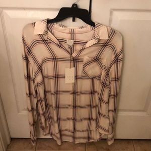 Cream plaid comfy button down